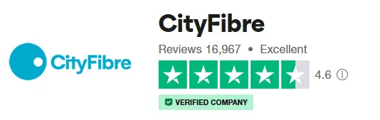 CityFibre Trustpilot rating: Excellent, 4.6 out of 5 from 16,967 reviews, verified company