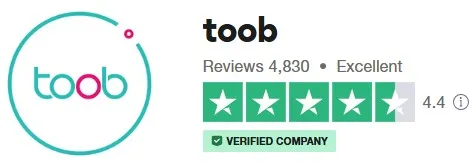 toob Trustpilot rating: Excellent, 4.4 out of 5 from 4,830 reviews, verified company
