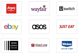 Logos of retailers supporting easyfundraising, including Argos, Wayfair, uSwitch, eBay, ASOS, Just Eat, John Lewis, Direct Line and Wickes